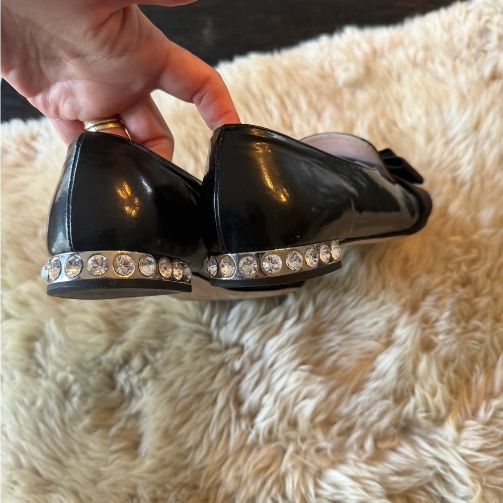 Miu Miu 💎Black Patent Leather Crystal-Trim Luxury Loafers